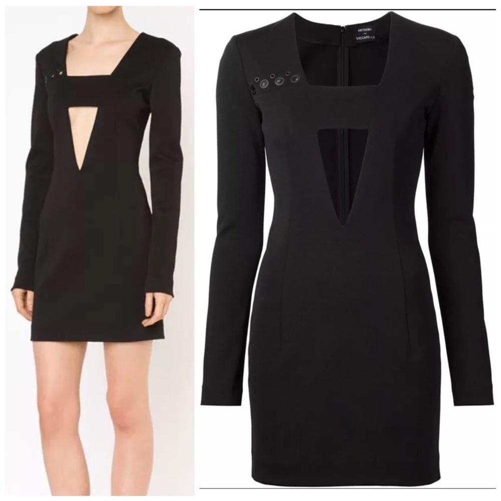 $1885 Anthony Vaccarello Black Deep V Cut Dress 2 - Picture 6 of 7